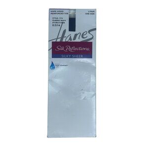 Hanes Silk Reflections Knee Highs Pantyhose OS 2 Pairs Navy Reinforced Toe